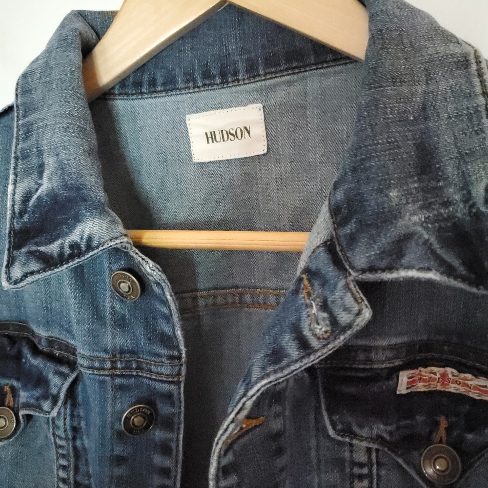 Hudson Distressed Denim Trucker Jacket L - Picture 3 of 7